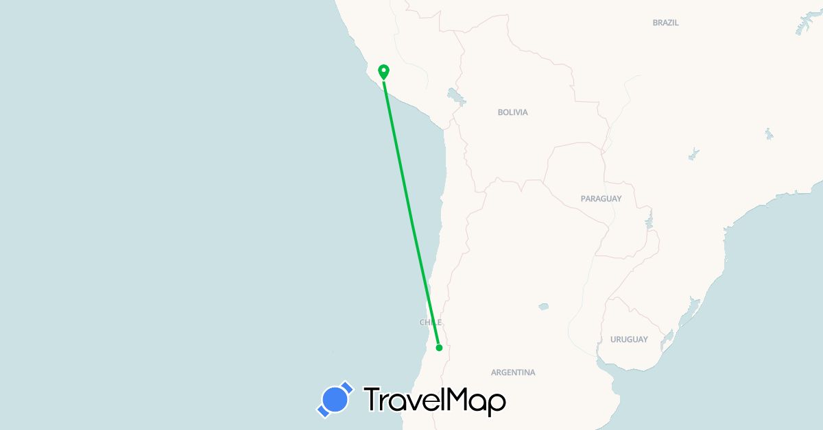 TravelMap itinerary: driving, bus in Chile, Peru (South America)